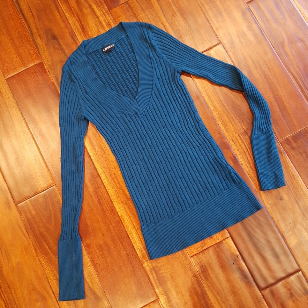 Teal Stretchy Soft V-Neck Sexy Sweater